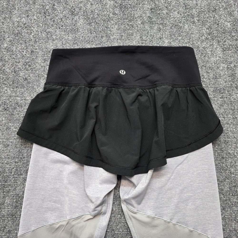 Lululemon 2-in-1 Skirted Crop Leggings Grey Black Mesh Size 6 Yoga Running - Picture 7 of 12